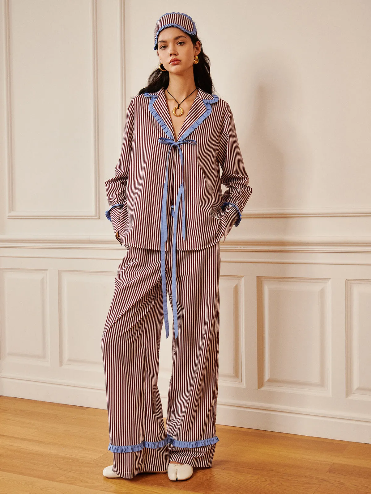 Pinstripe Ruffle Bow Pants sold by COMMENSE product image thumbnail 3