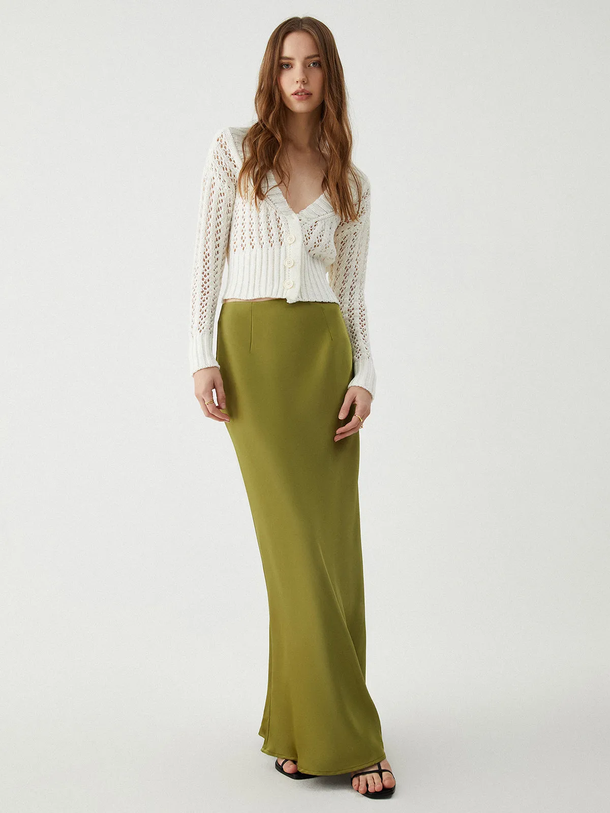 Button Front Eyelet Knit Crop Cardigan sold by COMMENSE product image thumbnail 2
