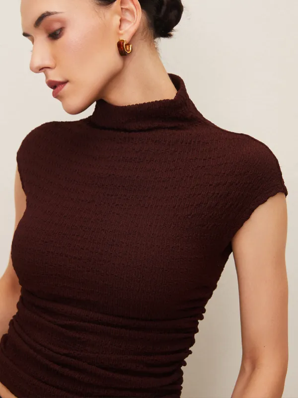 Mock Neck Plain Blouse sold by COMMENSE