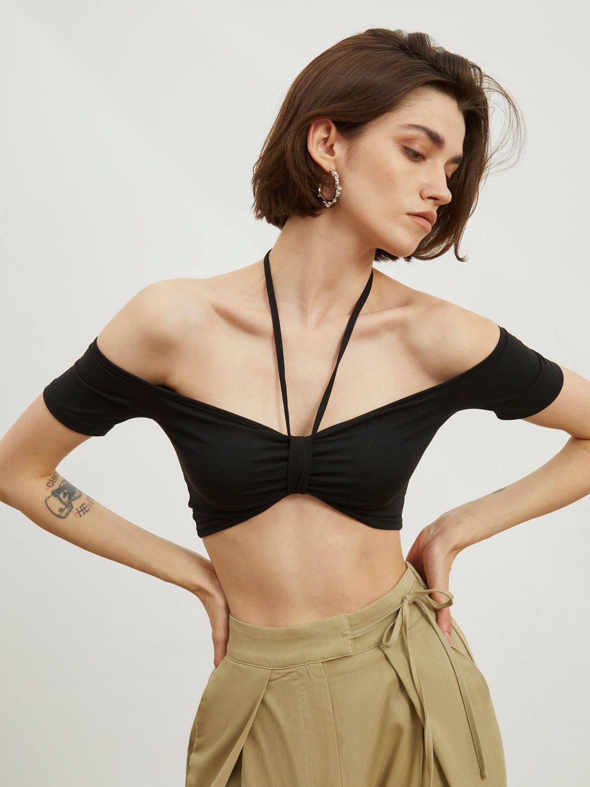 Off Shoulder Halter Crop Top sold by COMMENSE product image thumbnail 2