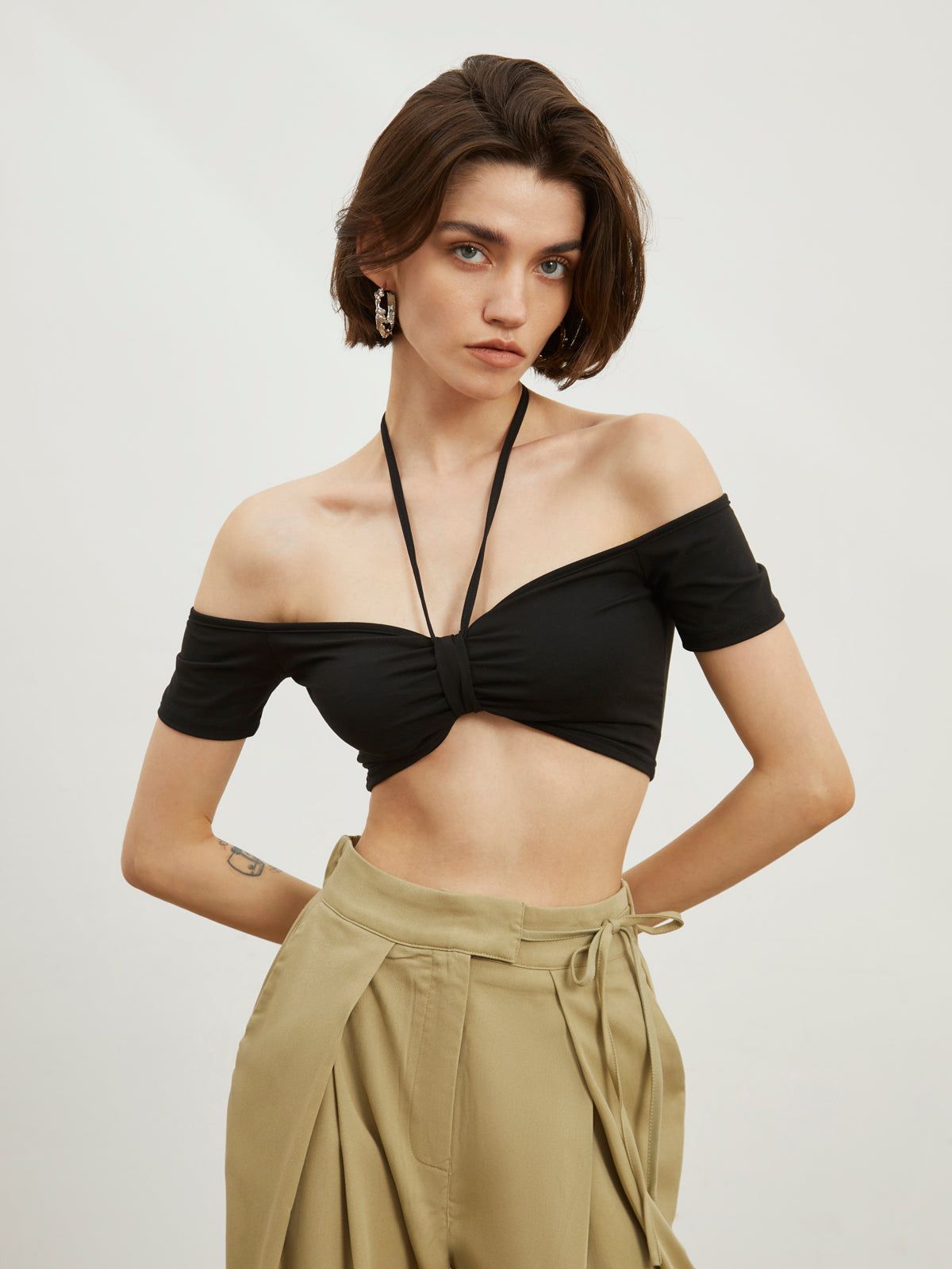 Off Shoulder Halter Crop Top sold by COMMENSE product image thumbnail 3