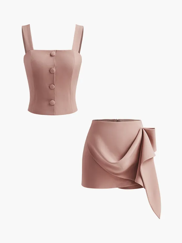 Twist Front Asymmetrical Hem Mini Skirt sold by COMMENSE