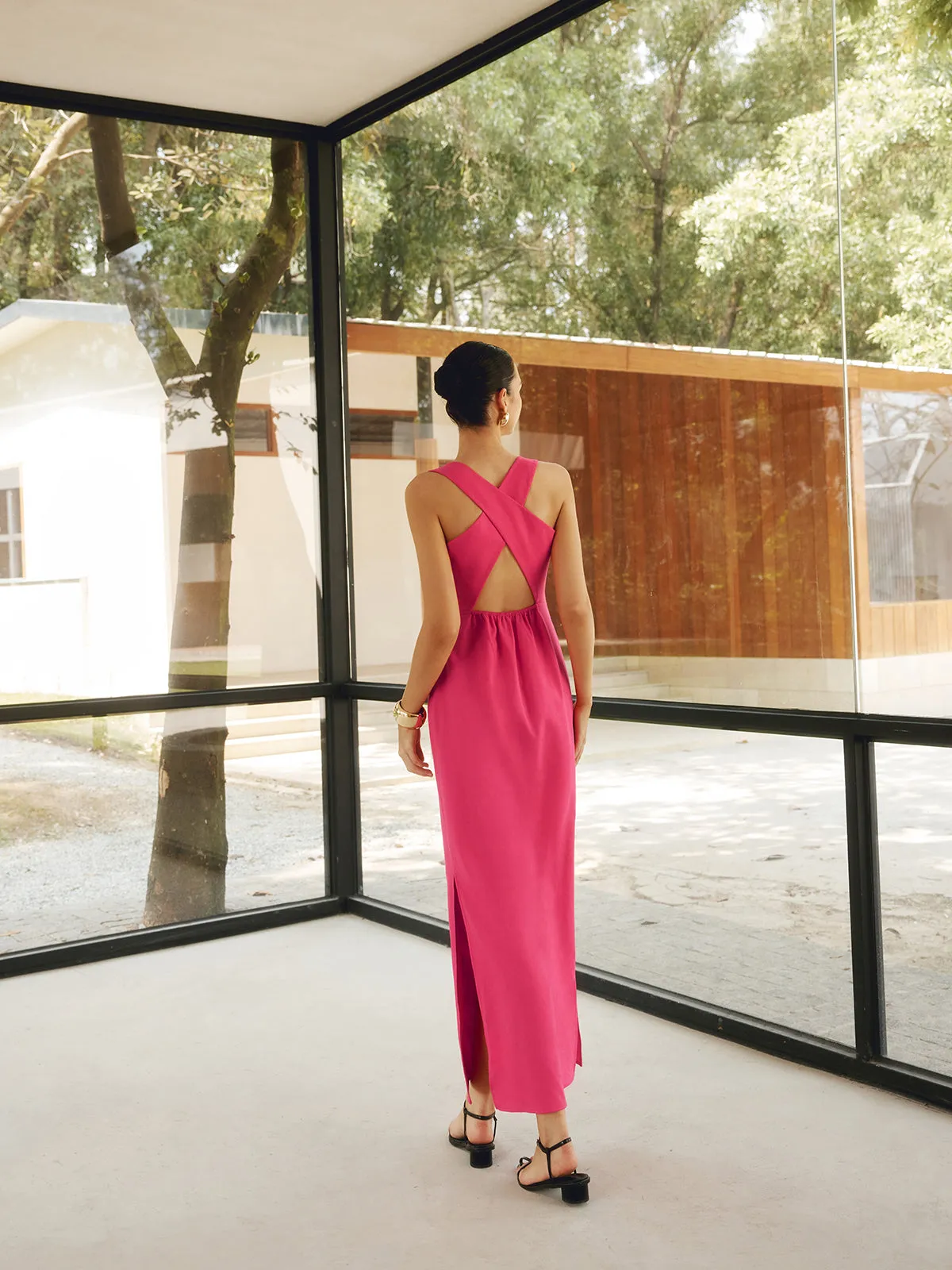 Cotton & Linen Crisscross Long Dress sold by COMMENSE product image thumbnail 5