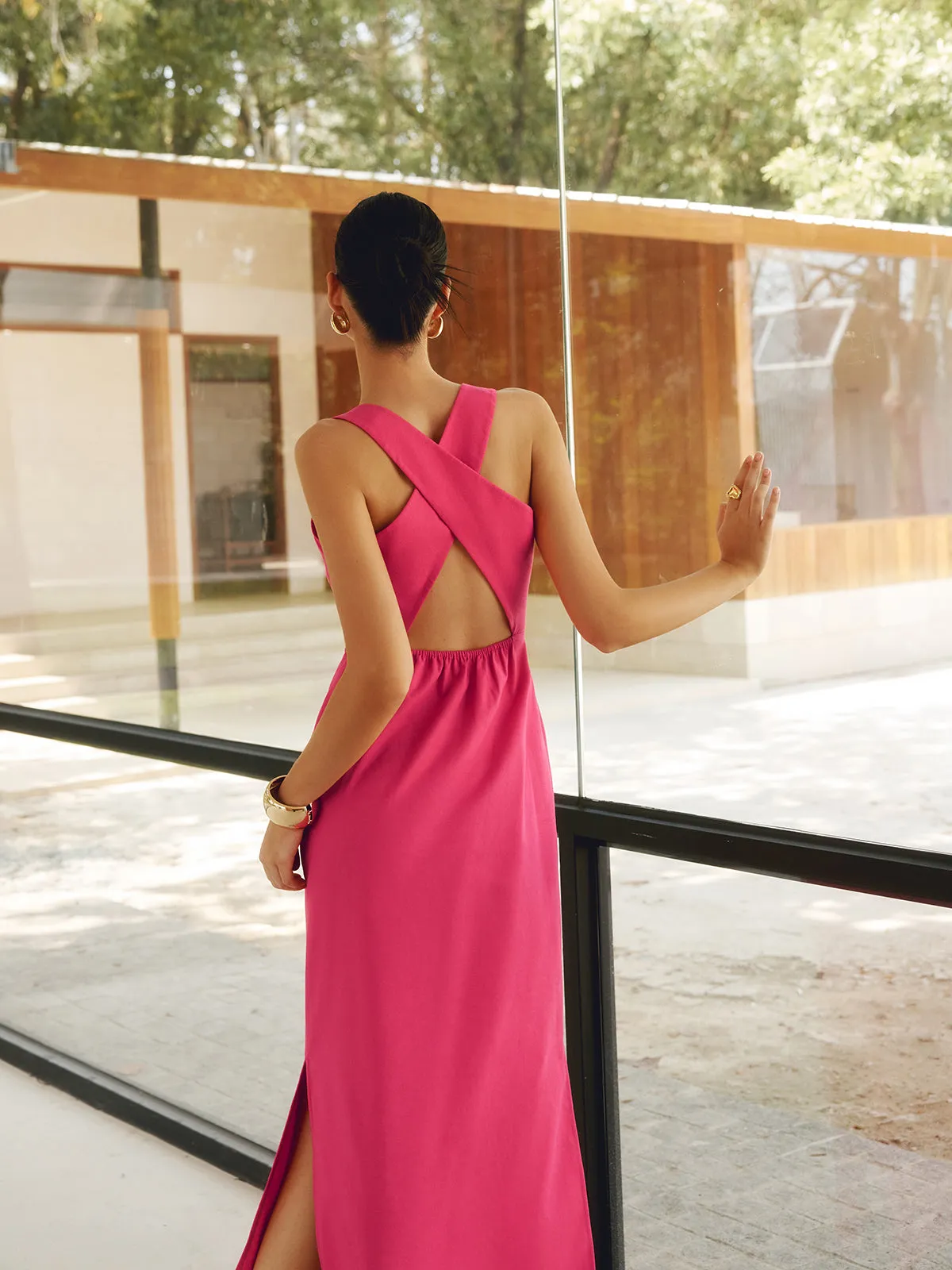 Cotton & Linen Crisscross Long Dress sold by COMMENSE product image thumbnail 2