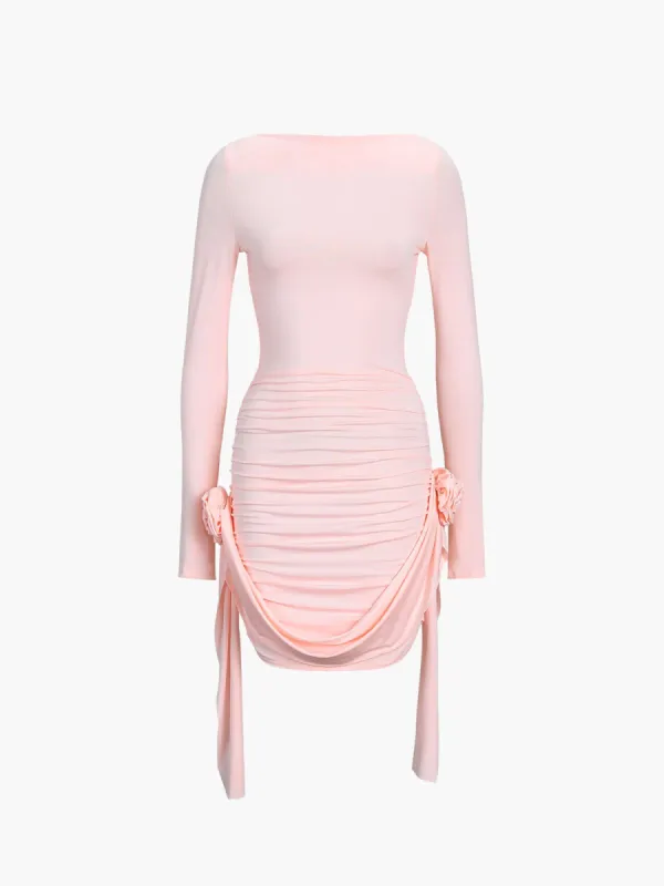 Rosette Ruched Long Sleeve Short Dress sold by COMMENSE