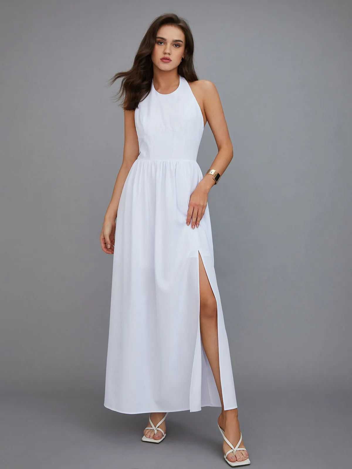 Solid Halter Backless Split Long Dress sold by COMMENSE product image thumbnail 3