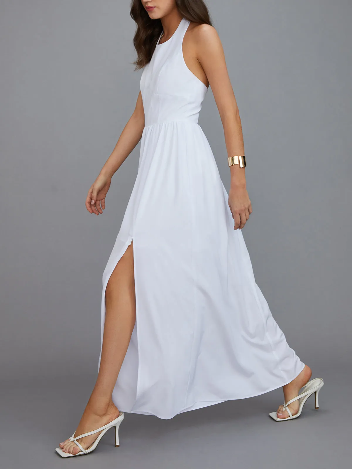 Solid Halter Backless Split Long Dress sold by COMMENSE product image thumbnail 4