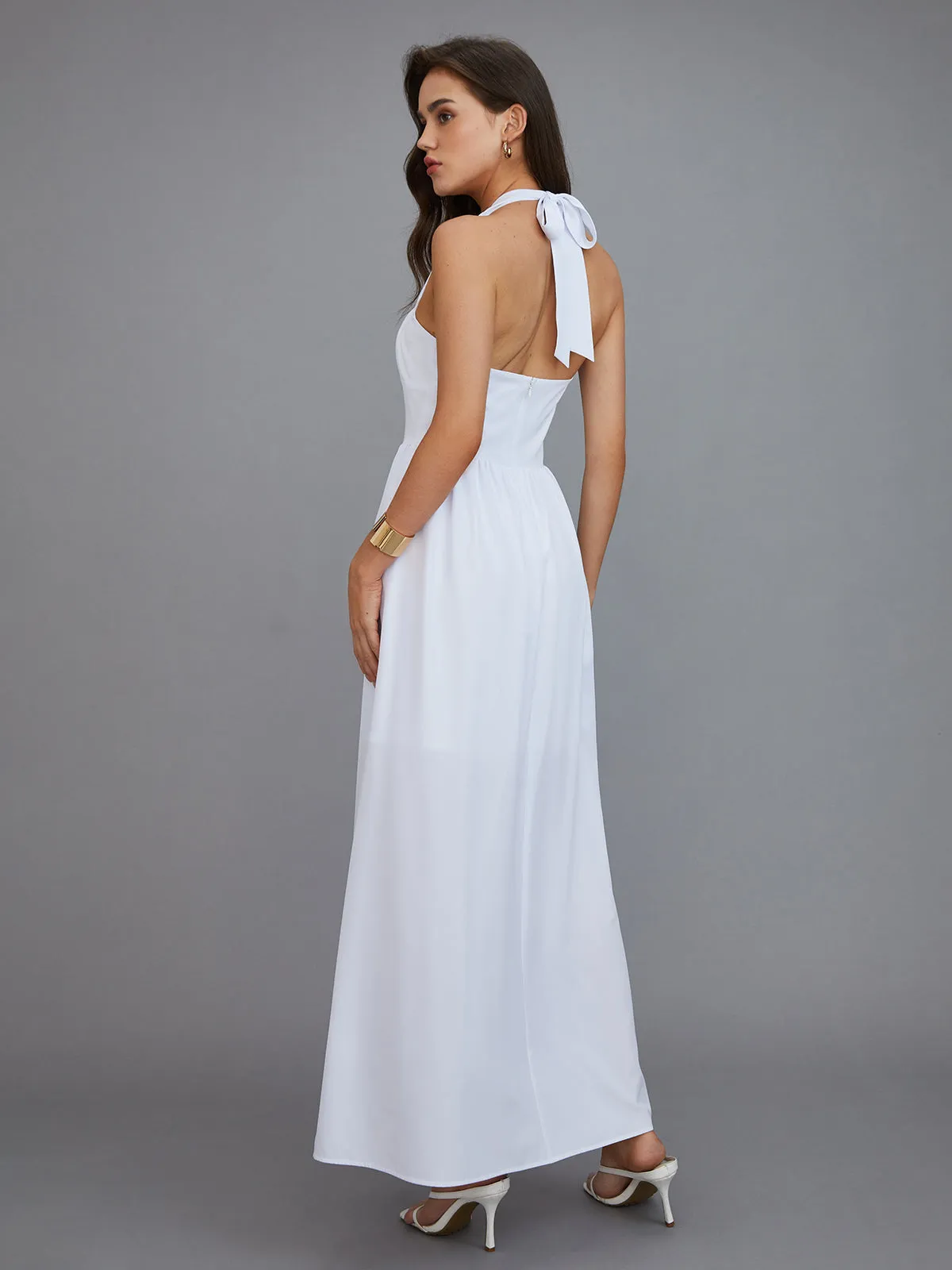 Solid Halter Backless Split Long Dress sold by COMMENSE product image thumbnail 2