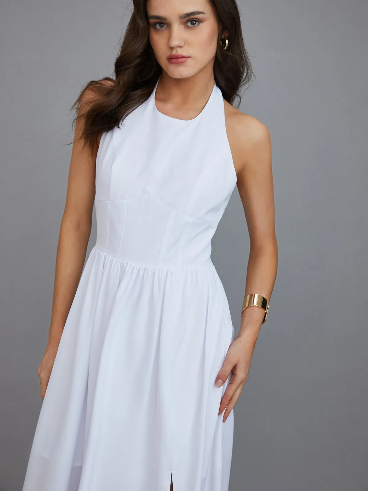 Solid Halter Backless Split Long Dress sold by COMMENSE product image thumbnail 5