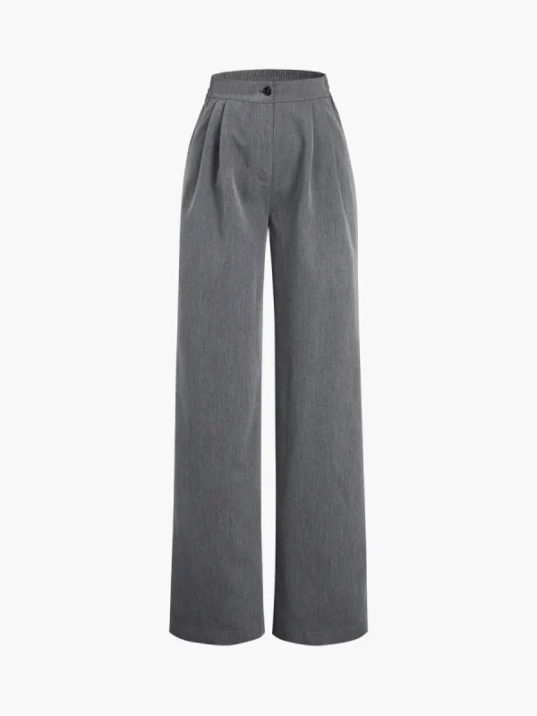Buttoned Elastic Waistband Straight Leg Pants sold by COMMENSE