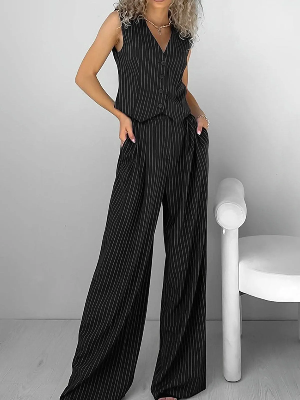 Relaxed Striped Suit Pants Set sold by COMMENSE