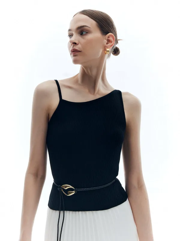 Asymmetrical Solid Ribbed Tank Top sold by COMMENSE