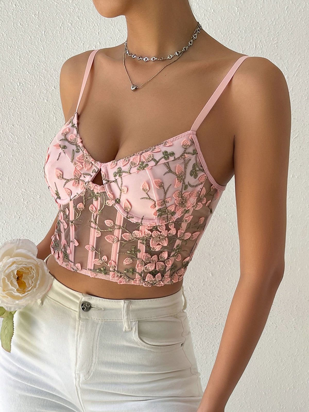 Cherry Blossoms Mesh Crop Corset sold by COMMENSE product image thumbnail 2