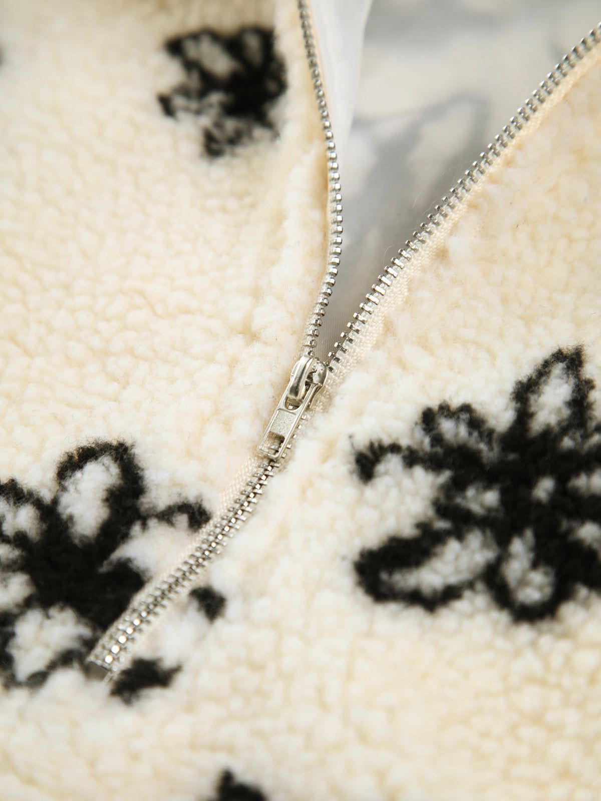 Floral Print Zip Collar Sherpa Sweater sold by COMMENSE product image thumbnail 3