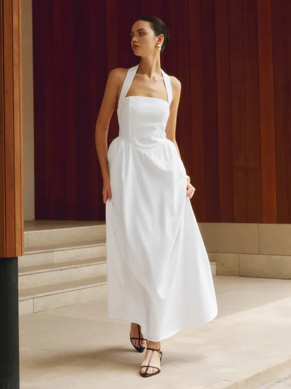 Cotton & Linen Halter A Line Long Dress sold by COMMENSE