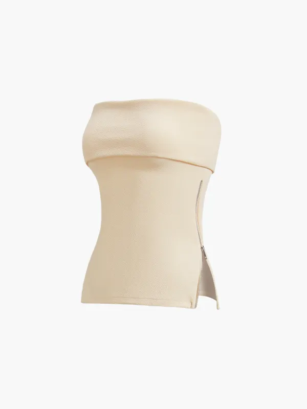 Zip Down Overfold Strapless Tube Top sold by COMMENSE
