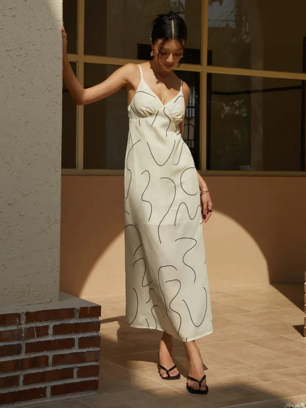 Abstract Lines Print Cami Long Dress sold by COMMENSE