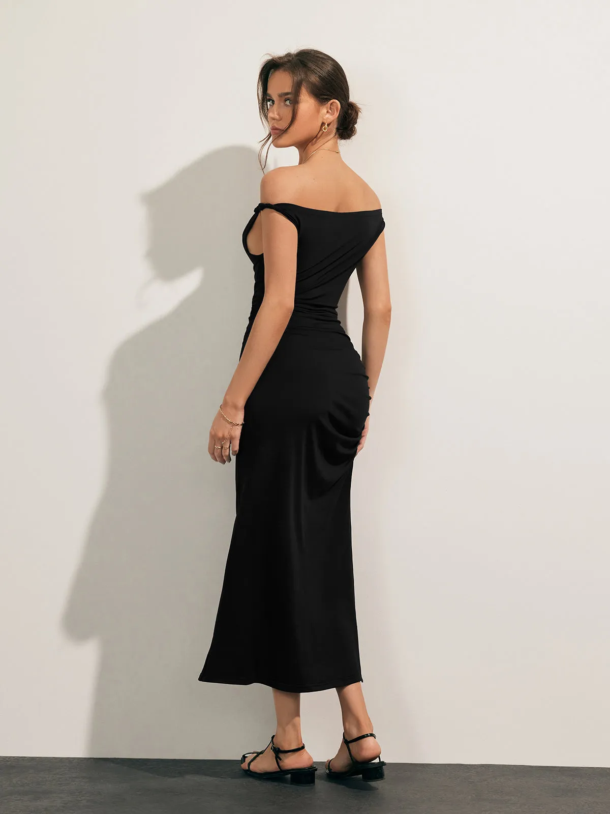 Off Shoulder Pleated Long Dress sold by COMMENSE product image thumbnail 3