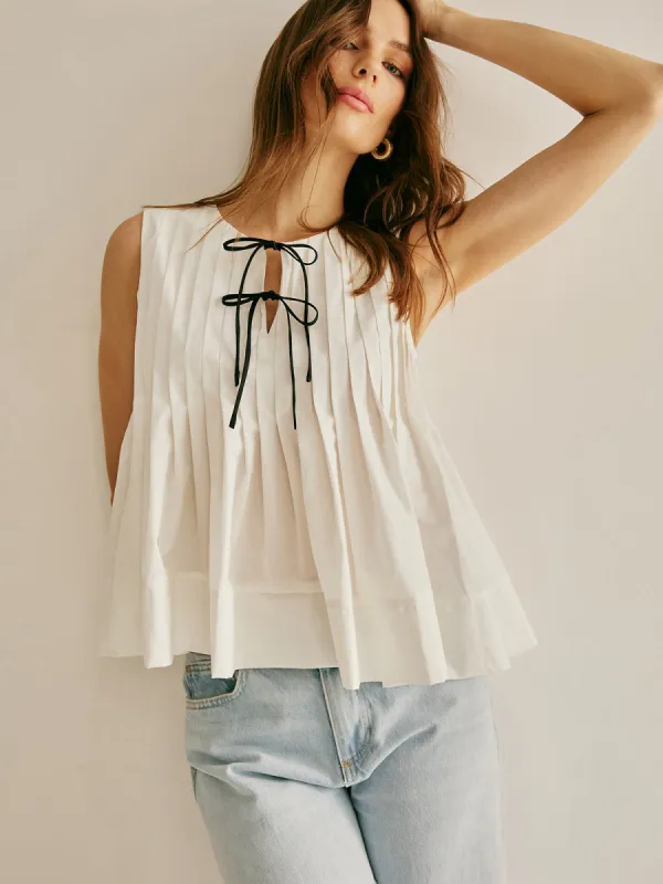 Cotton Ruffle Pleated Tie Front Blouse sold by COMMENSE
