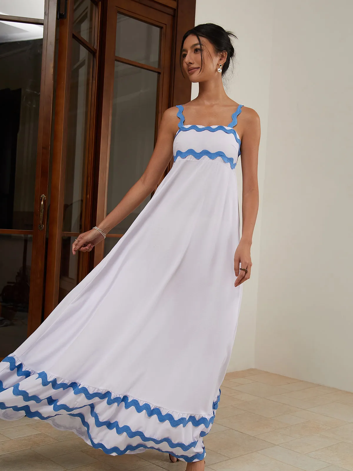 Contrast Trim Strap Long Dress sold by COMMENSE