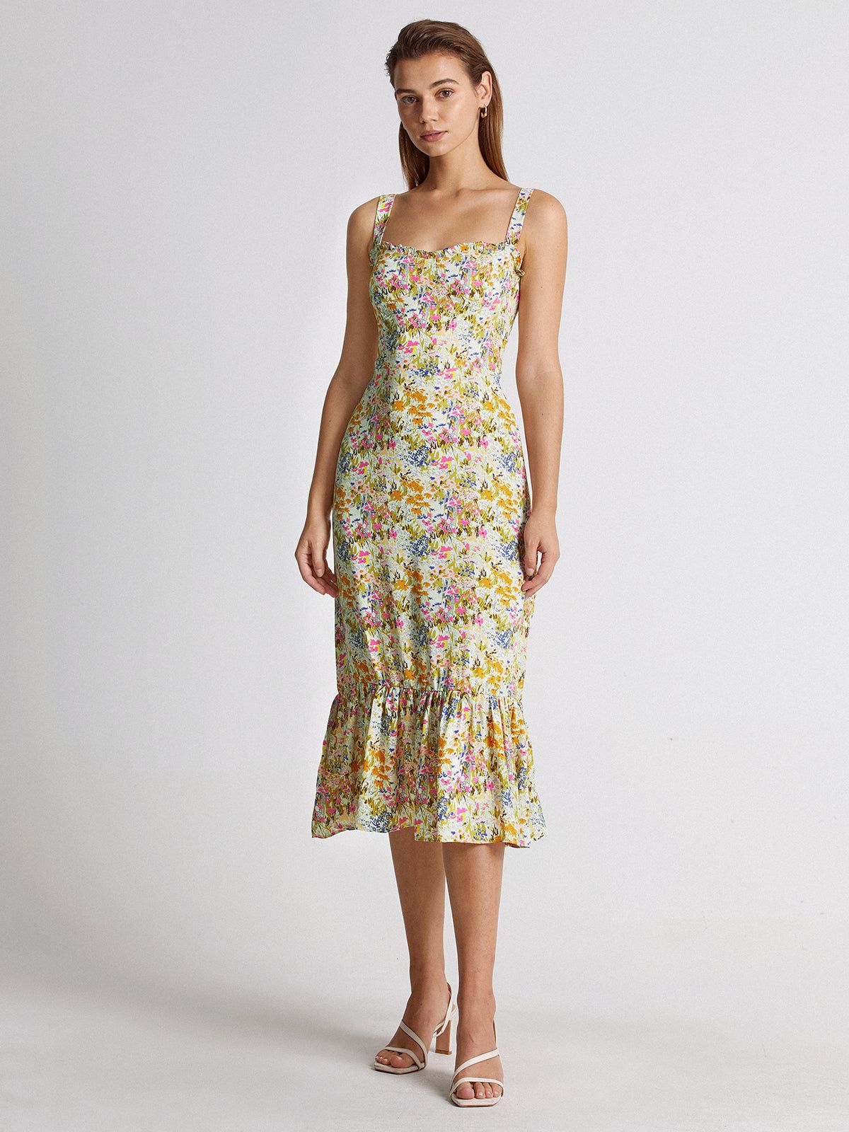 Sweetheart Floral Garden Ruffle Hem Midi Strap Dress sold by COMMENSE product image thumbnail 4