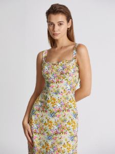 Sweetheart Floral Garden Ruffle Hem Midi Strap Dress sold by COMMENSE
