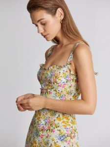 Sweetheart Floral Garden Ruffle Hem Midi Strap Dress sold by COMMENSE