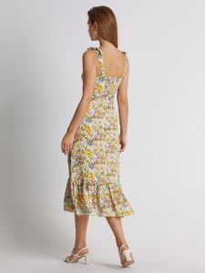 Sweetheart Floral Garden Ruffle Hem Midi Strap Dress sold by COMMENSE