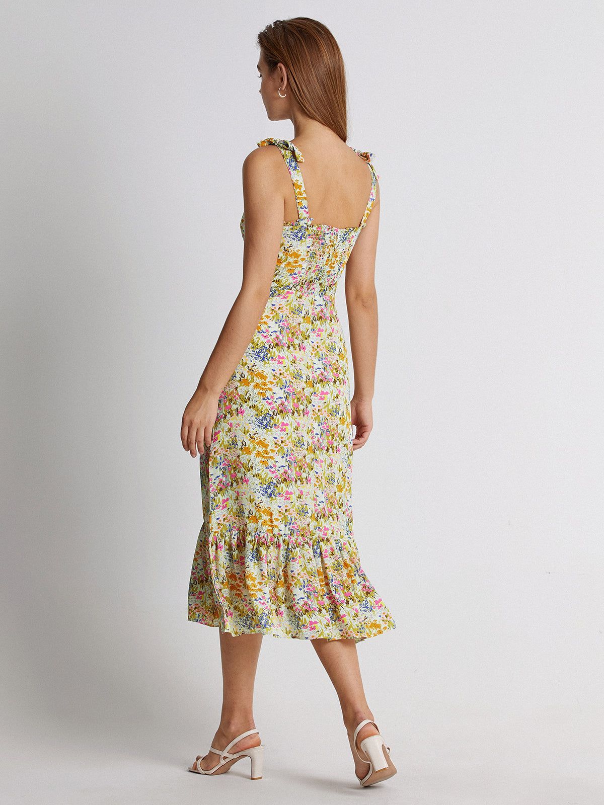 Sweetheart Floral Garden Ruffle Hem Midi Strap Dress sold by COMMENSE product image thumbnail 5