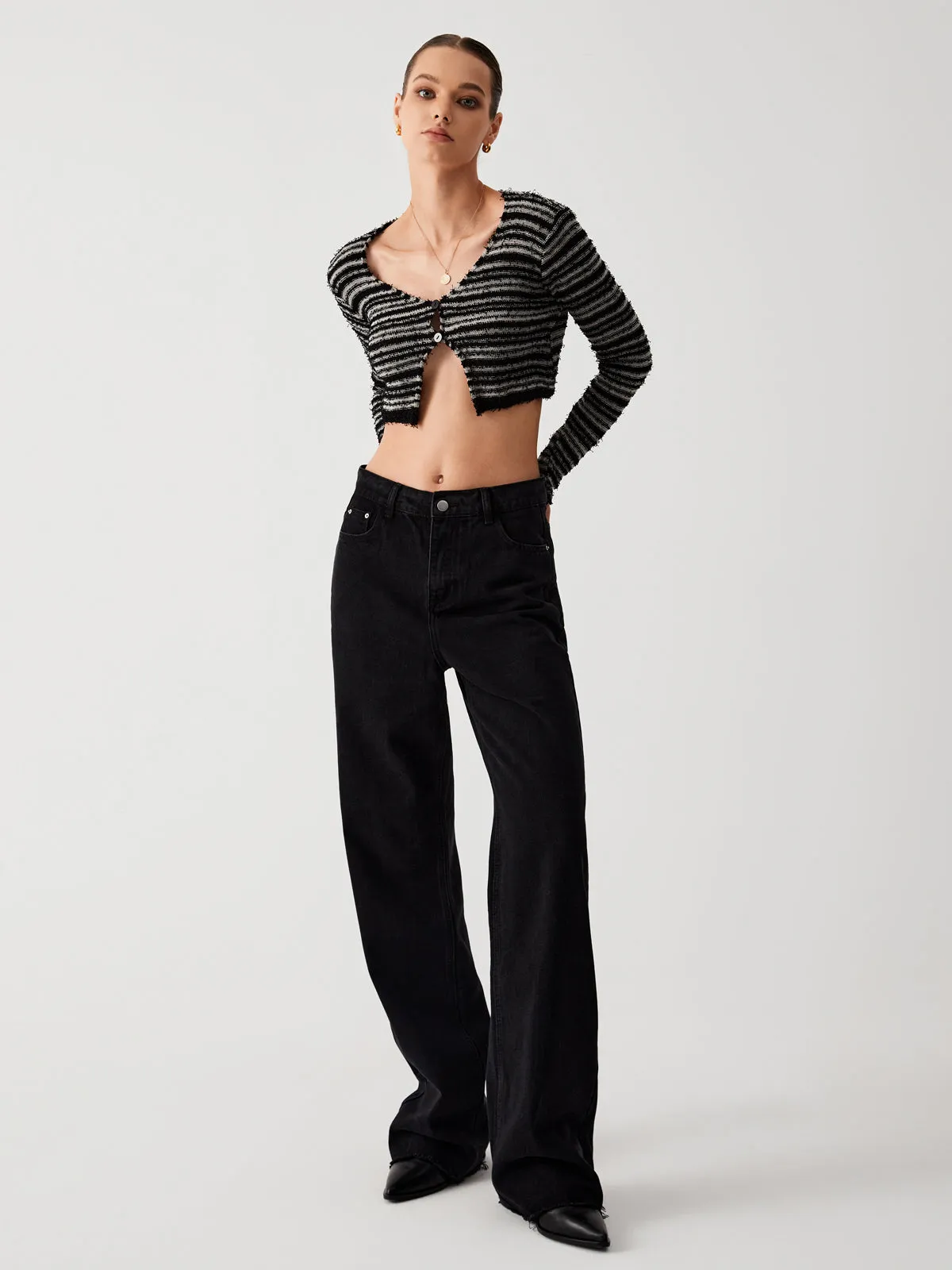 Stripe Fuzzy Fly Away Crop Cardigan sold by COMMENSE product image thumbnail 2