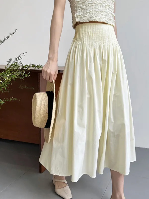 Cotton Creamy Pleated Maxi Skirt sold by COMMENSE