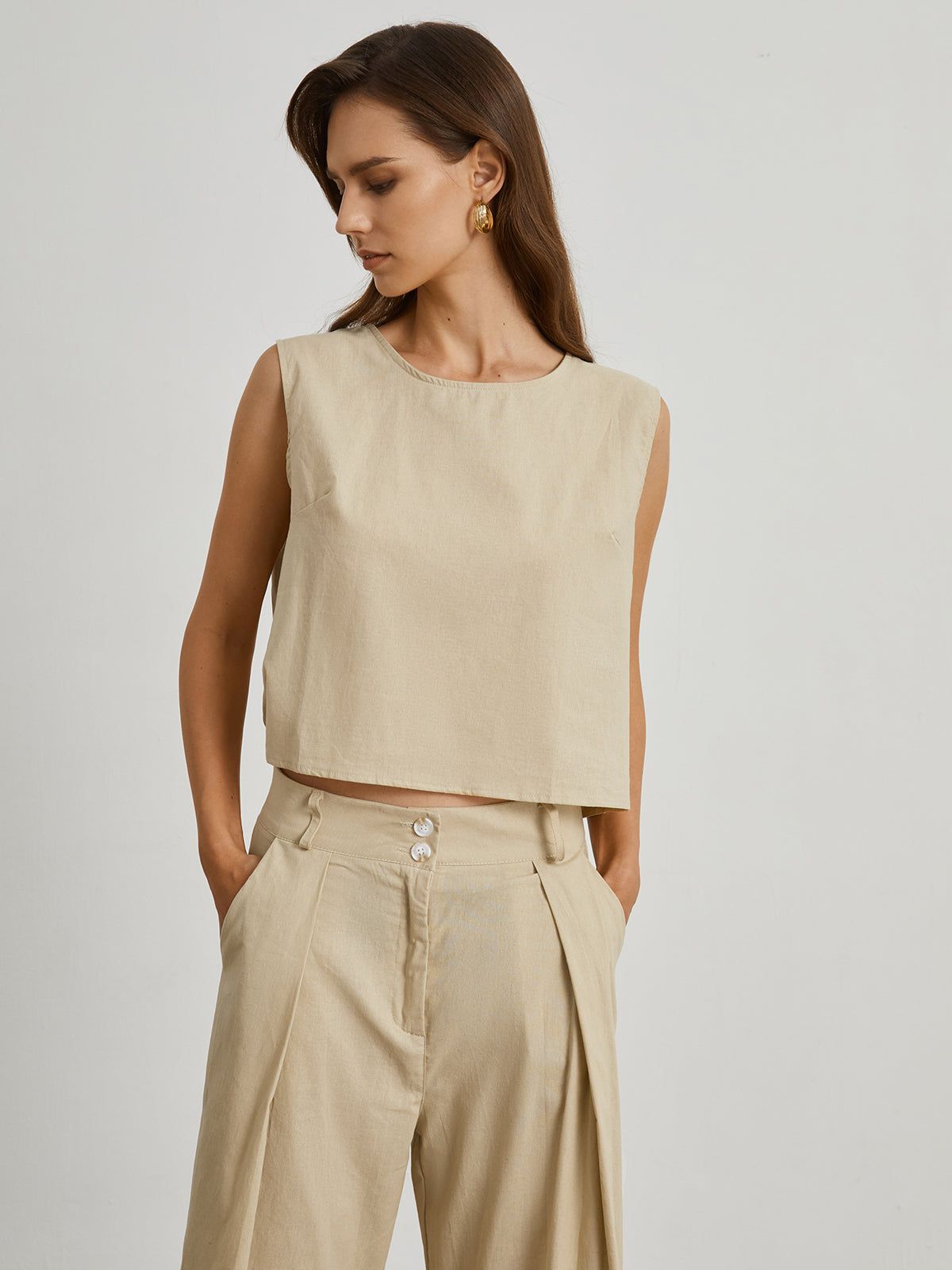 Minimalist Cotton Linen Two Piece Pants Set sold by COMMENSE product image thumbnail 6