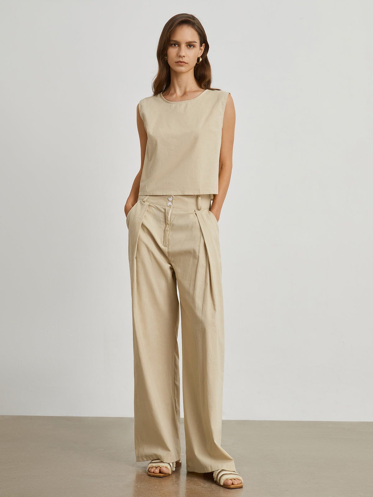 Minimalist Cotton Linen Two Piece Pants Set sold by COMMENSE product image thumbnail 3