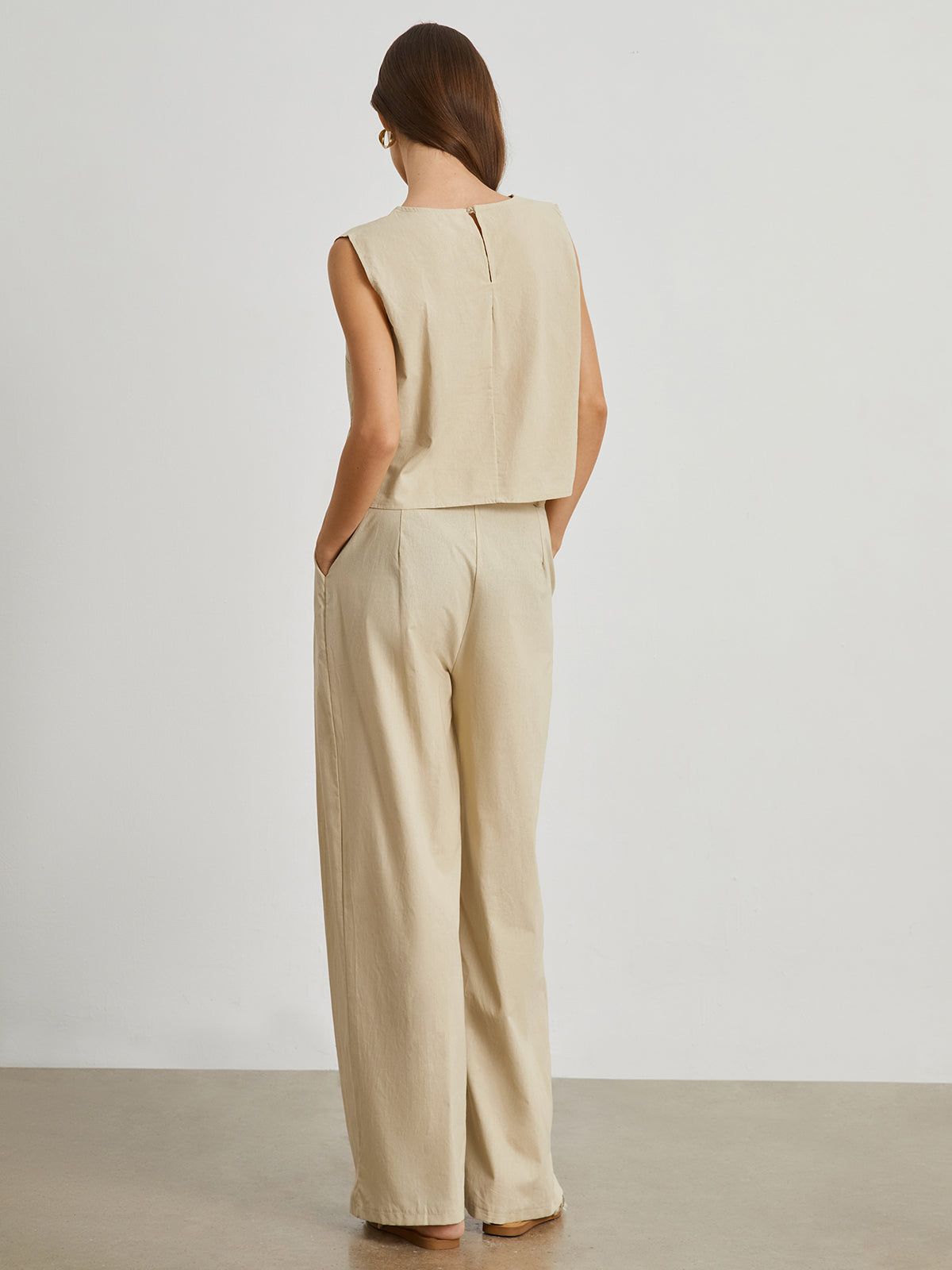 Minimalist Cotton Linen Two Piece Pants Set sold by COMMENSE product image thumbnail 4