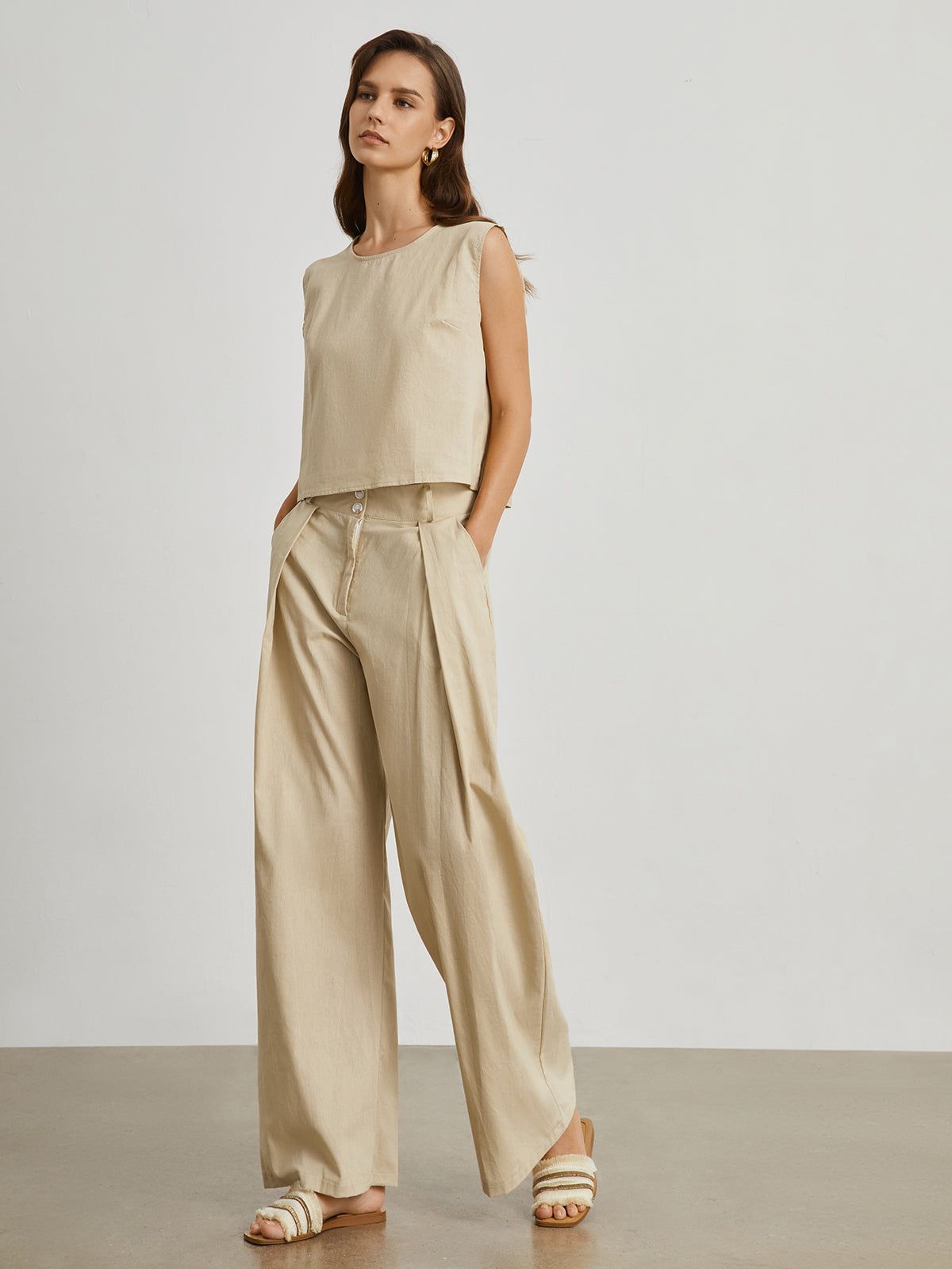 Minimalist Cotton Linen Two Piece Pants Set sold by COMMENSE product image thumbnail 5