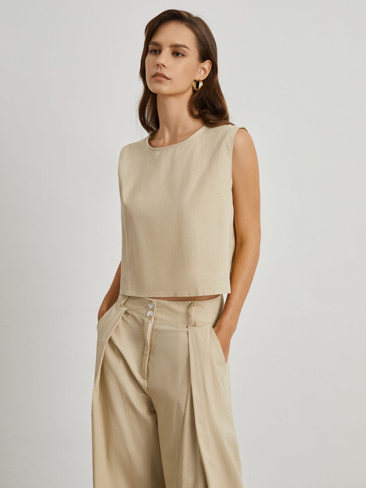 Minimalist Cotton Linen Two Piece Pants Set sold by COMMENSE product image thumbnail 2