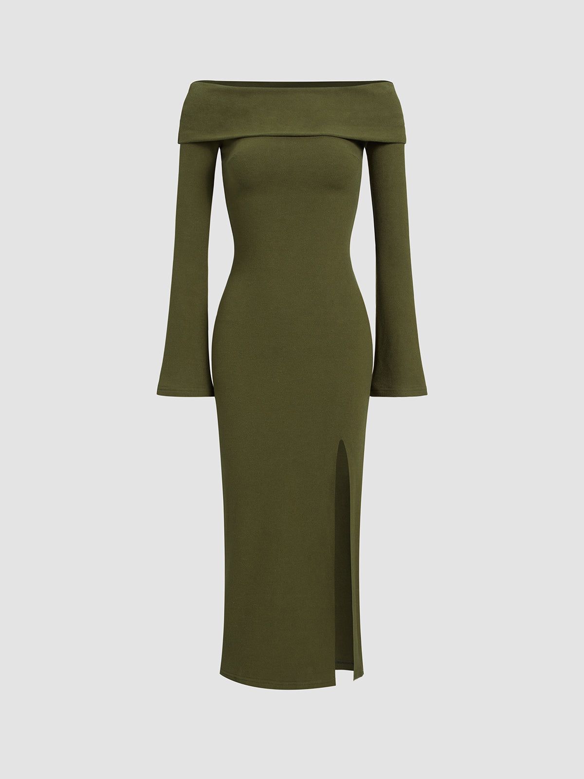 Off-Shoulder Overfold Slit Long Dress sold by COMMENSE product image thumbnail 2