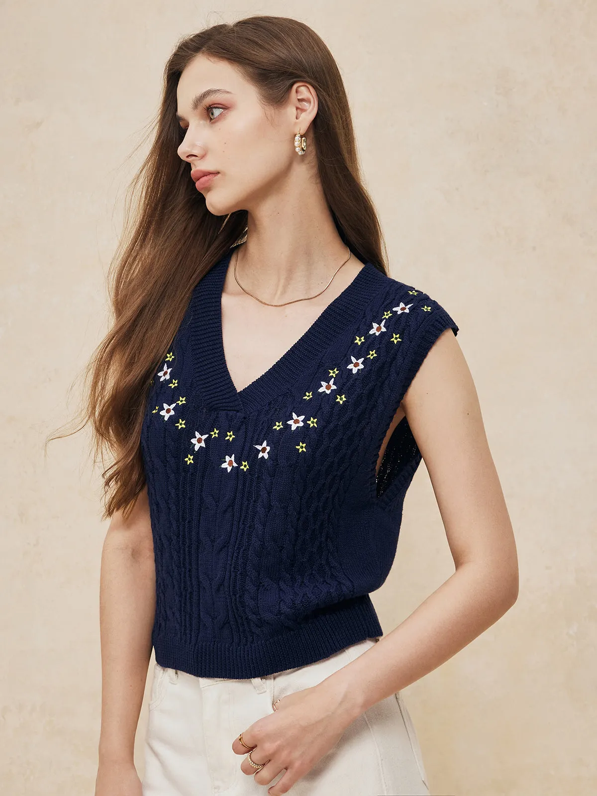 Embroidery Floral Sweater Vest sold by COMMENSE