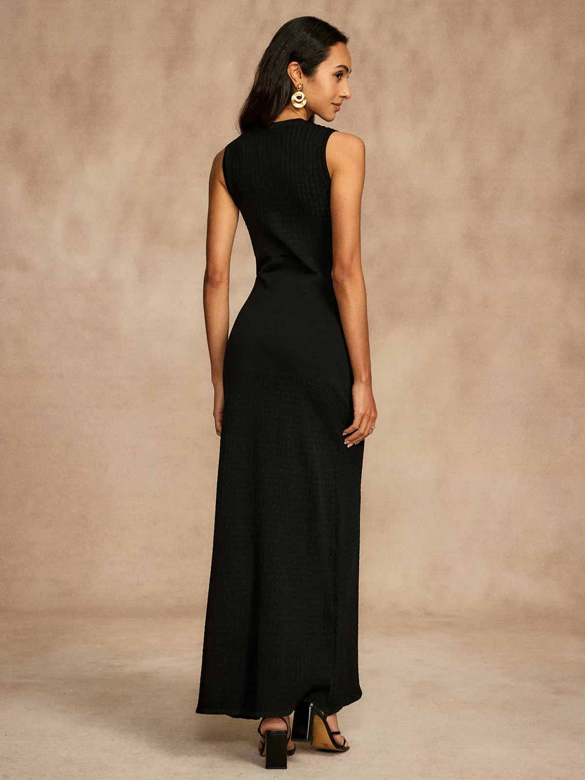 Pointelle Split Button Sweater Dress sold by COMMENSE product image thumbnail 4