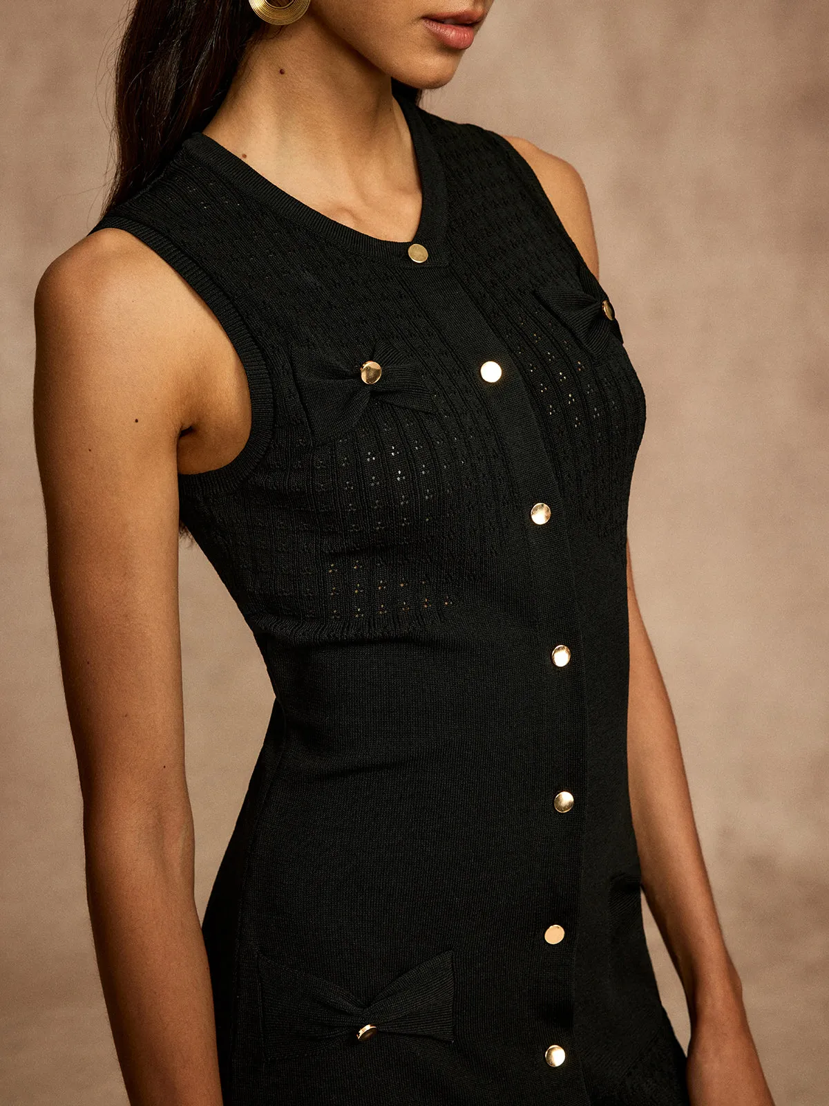 Pointelle Split Button Sweater Dress sold by COMMENSE product image thumbnail 3