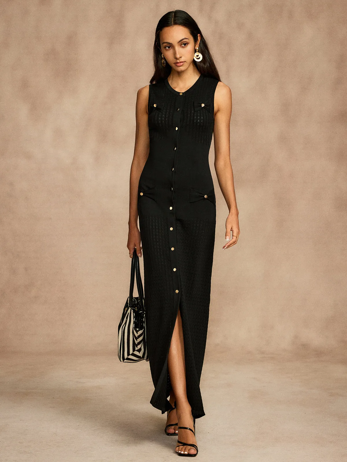 Pointelle Split Button Sweater Dress sold by COMMENSE