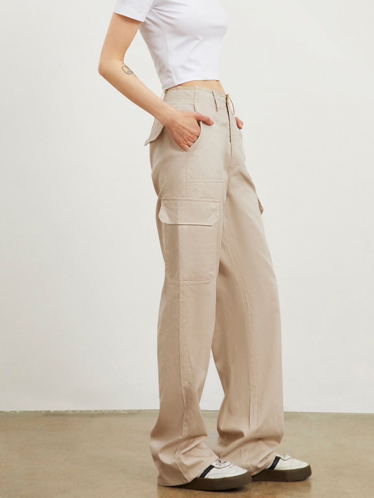 Cargo Buttoned Straight Leg Pants sold by COMMENSE
