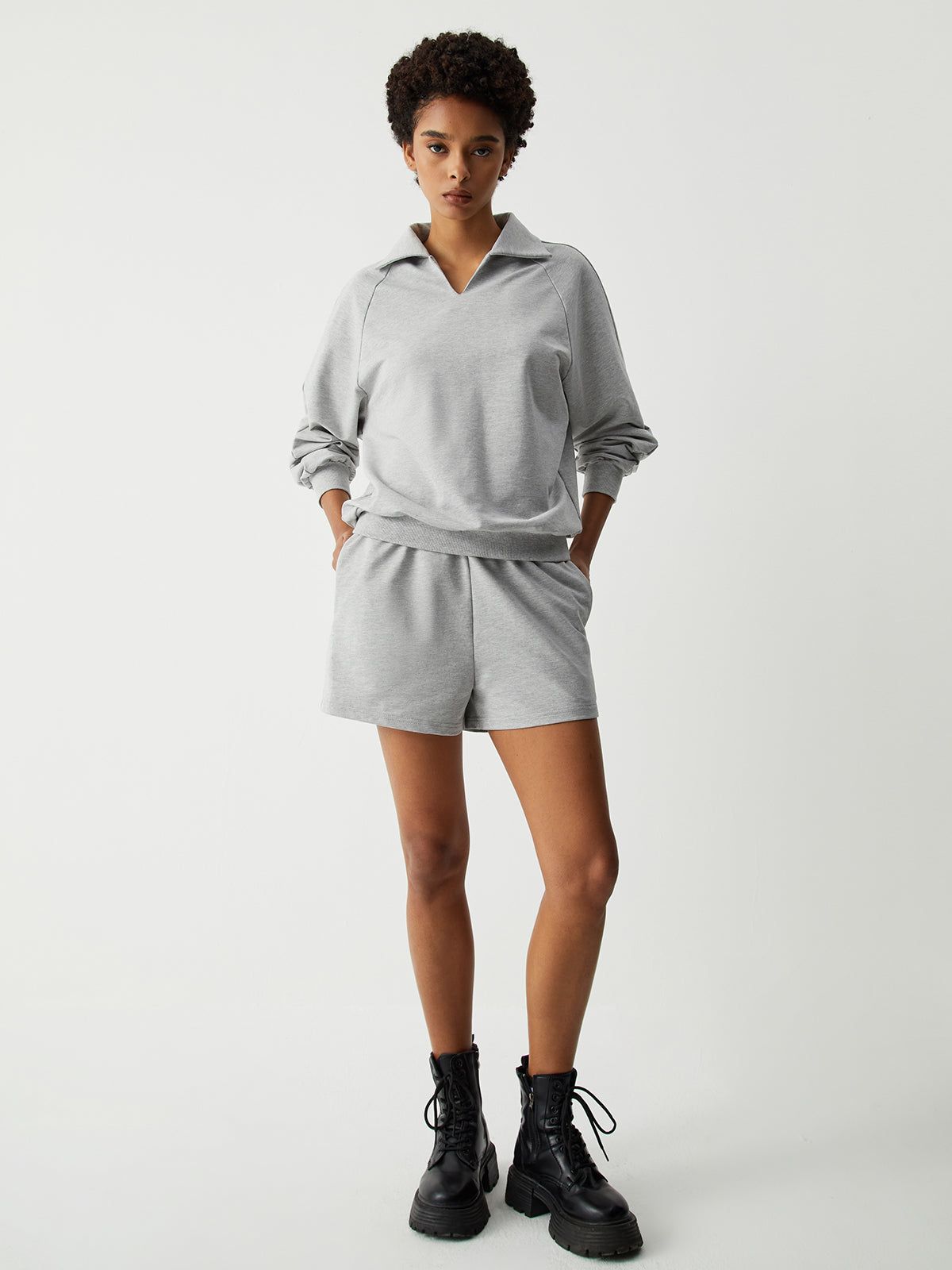 Open Collar Two Piece Shorts Set sold by COMMENSE product image thumbnail 3