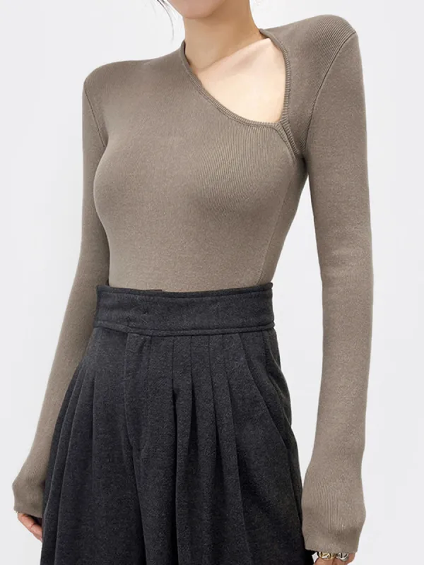 Asymmetrica V-Neck Long Sleeve Shirt made by COMMENSE