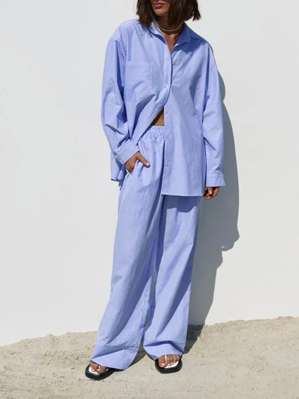 East Coast Stripe Two Piece Pants Set sold by COMMENSE