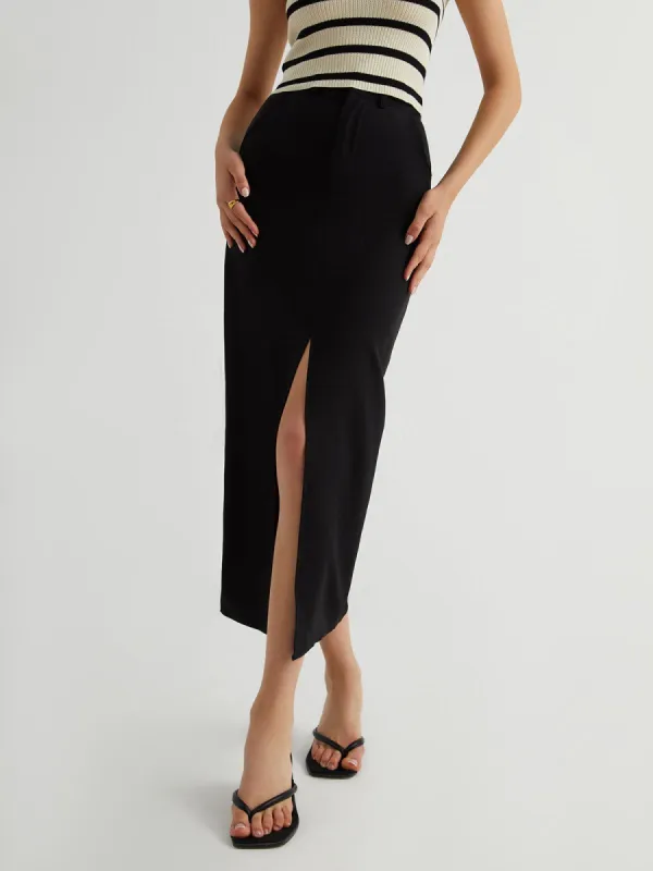 Pockets Slit Maxi Skirt sold by COMMENSE