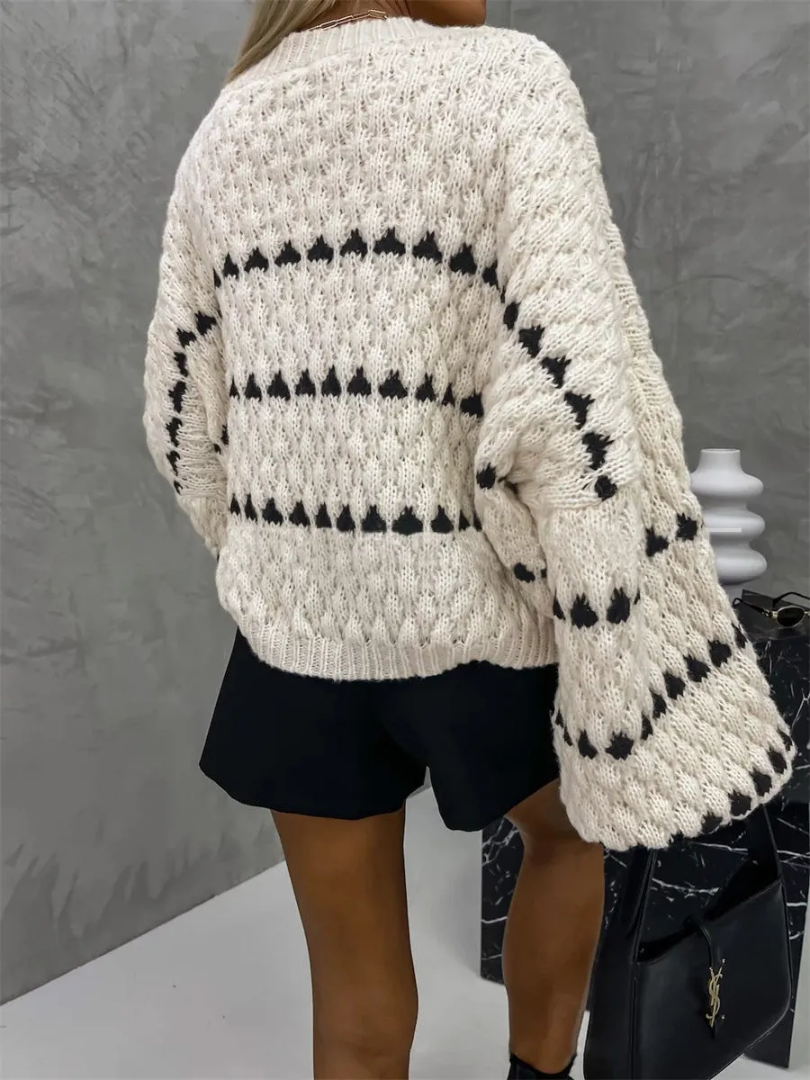 Crew Neck Two-Tone Decor Casual Sweater sold by COMMENSE product image thumbnail 2