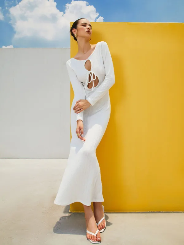 Cutout Tied Textured Knit Long Dress sold by COMMENSE