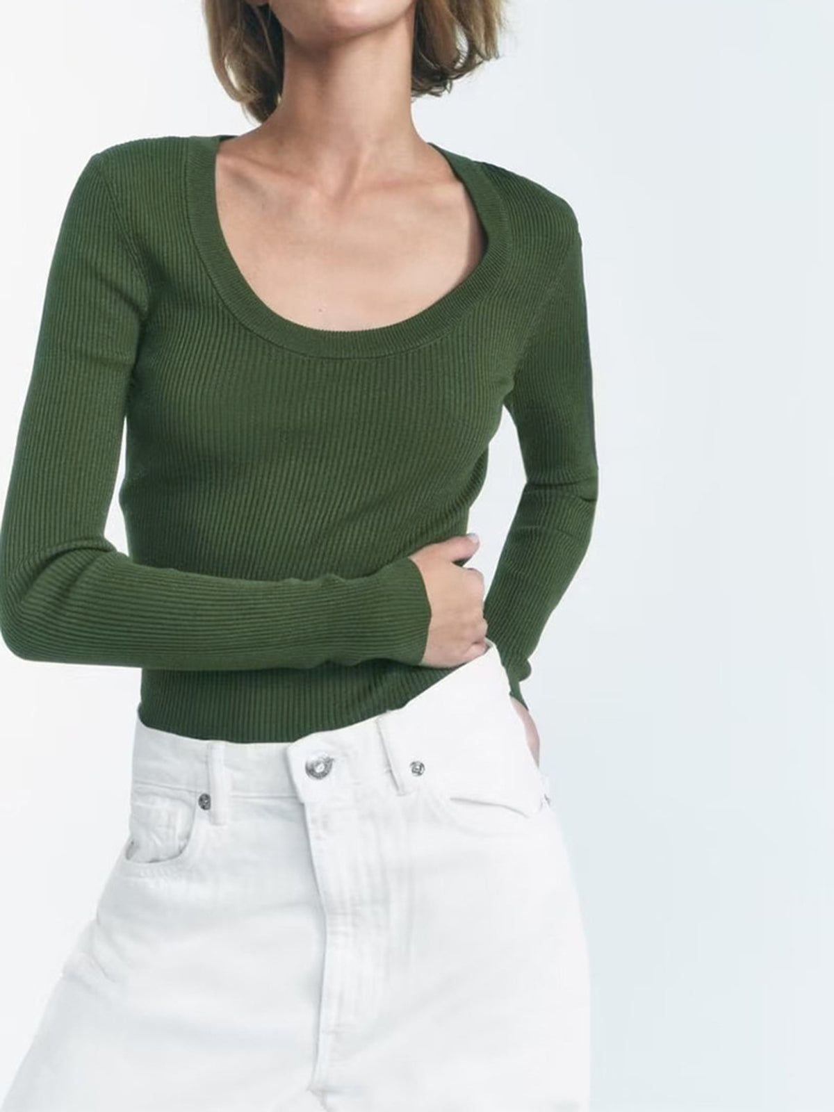 Long Sleeve Solid Knit Top sold by COMMENSE