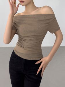 Off Shoulder Ruched Short Sleeve Shirt sold by COMMENSE